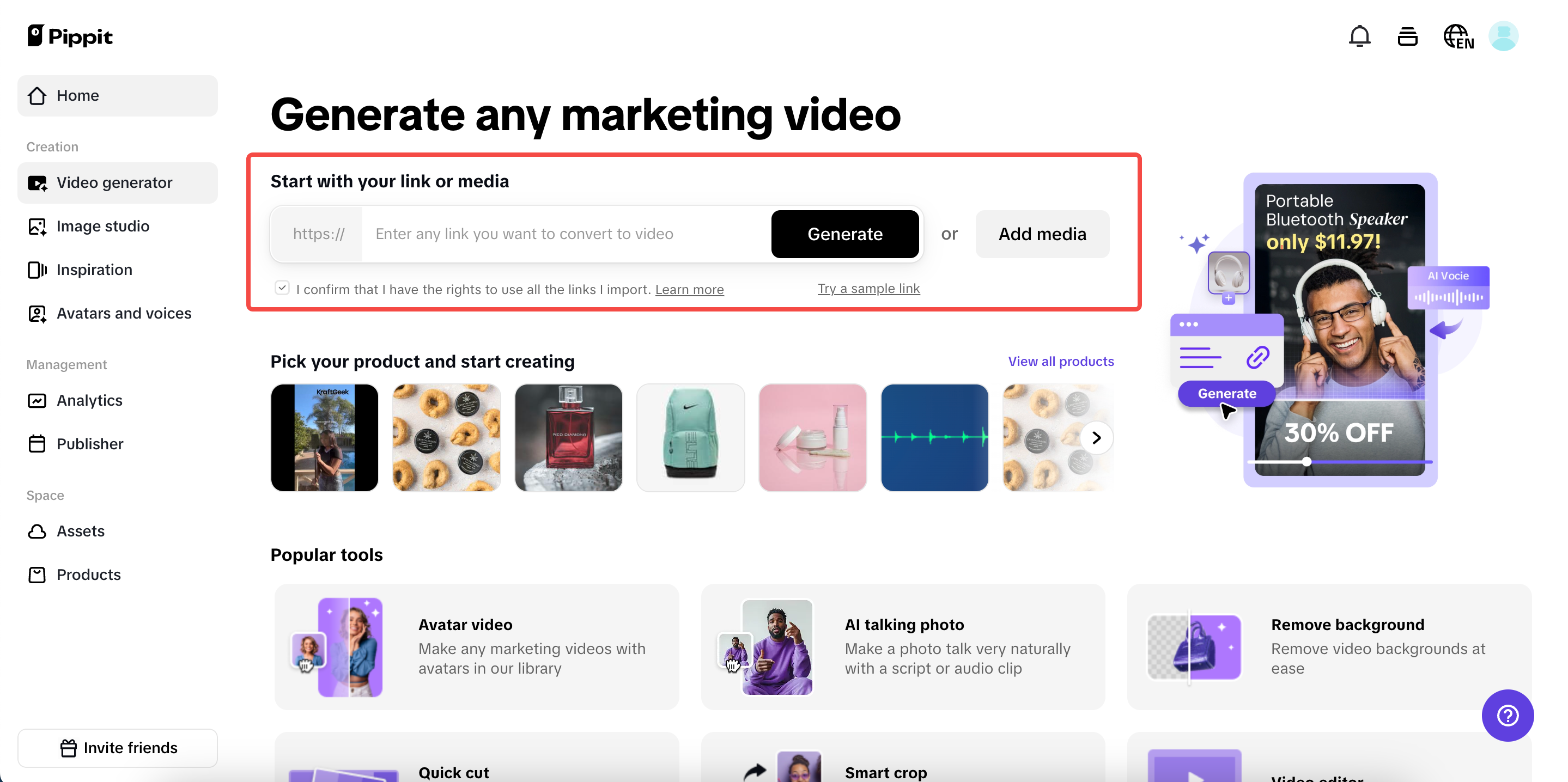 Upload product links or media
