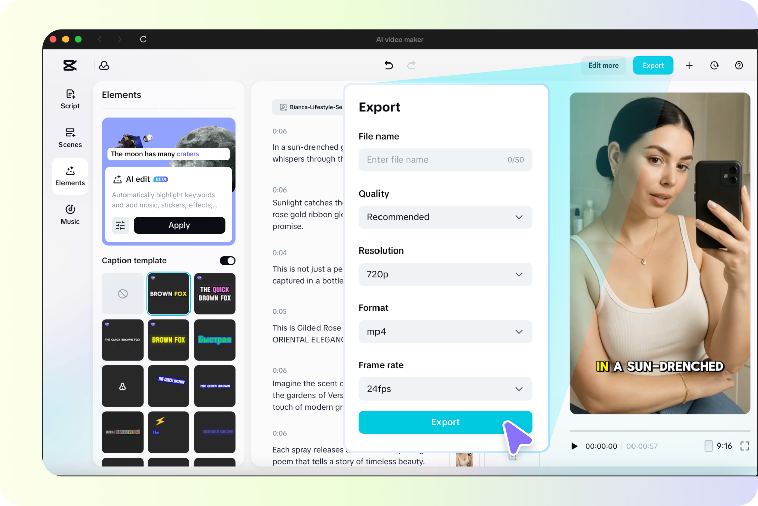 Exporting AI-generated UGC ads from CapCut PC