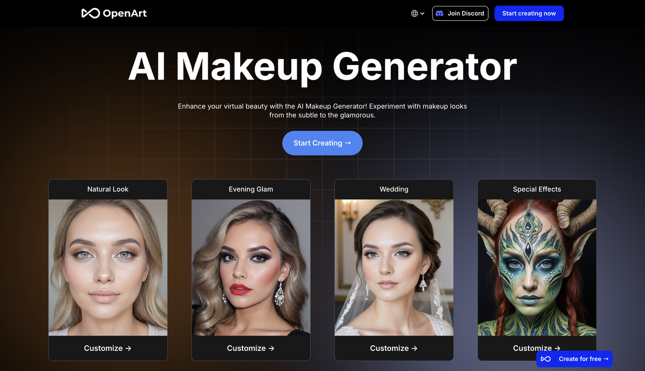 OpenArt AI Makeup Generator interface
