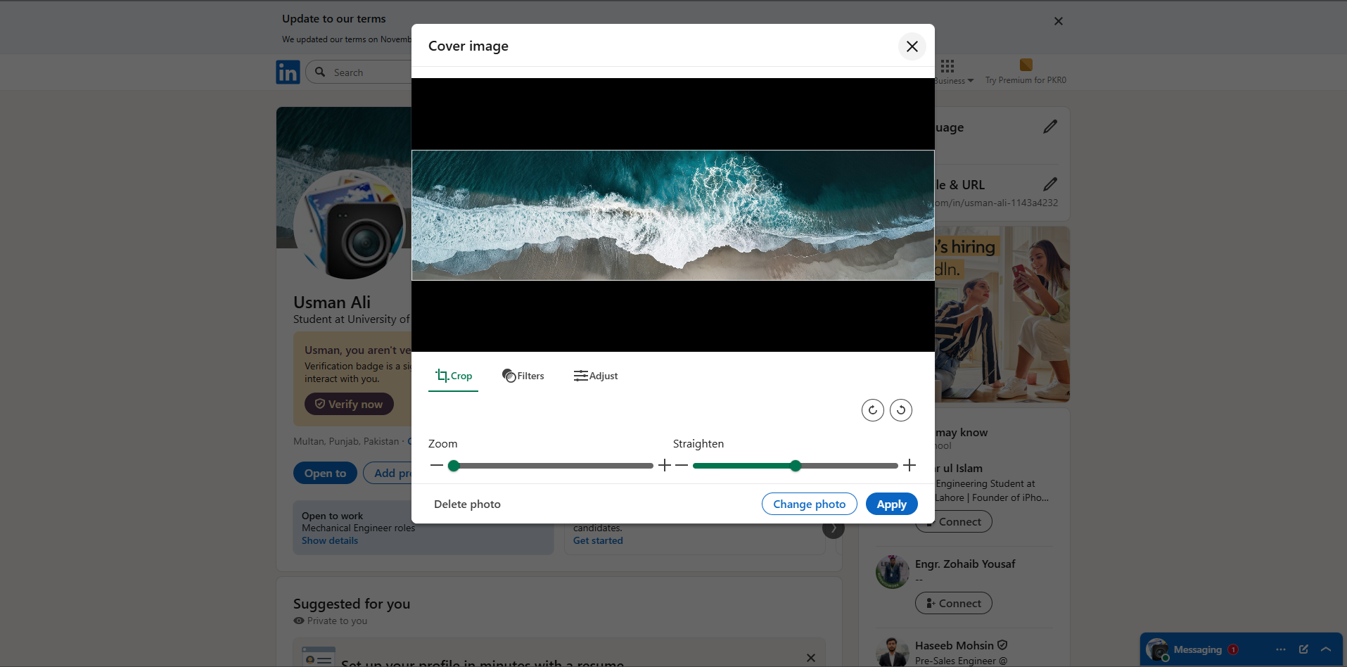 Opening the banner editor