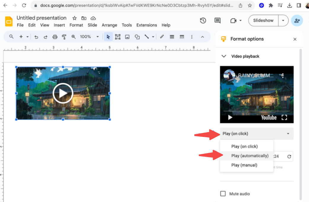 Set to play the audio automatically