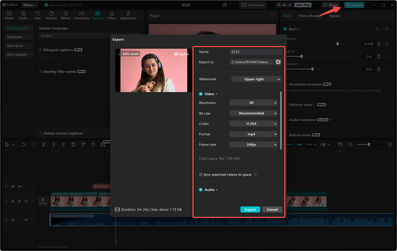 Export the audio