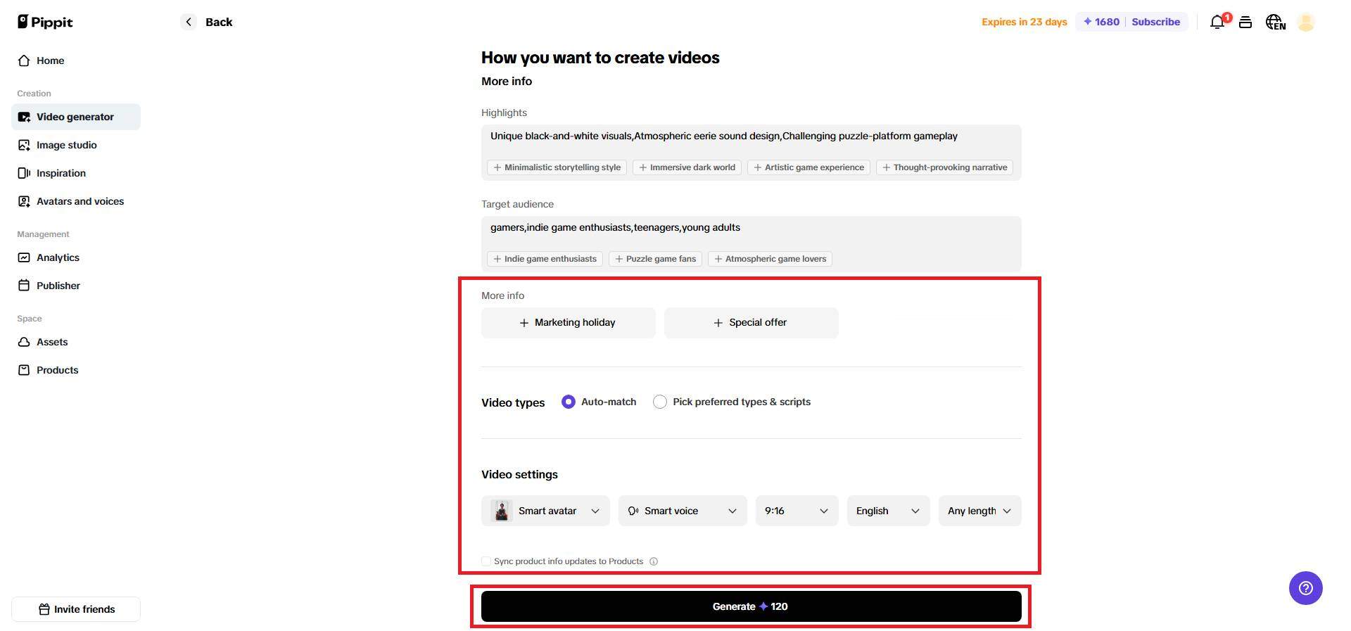 Generate your video