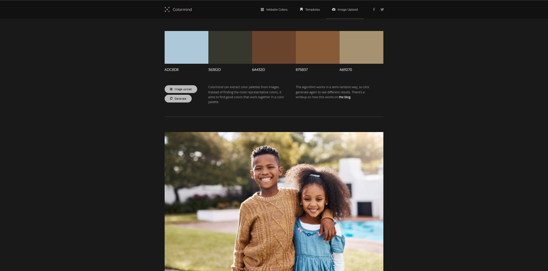 Interface of Colormind - ein perfekter Markenpalettengenerator