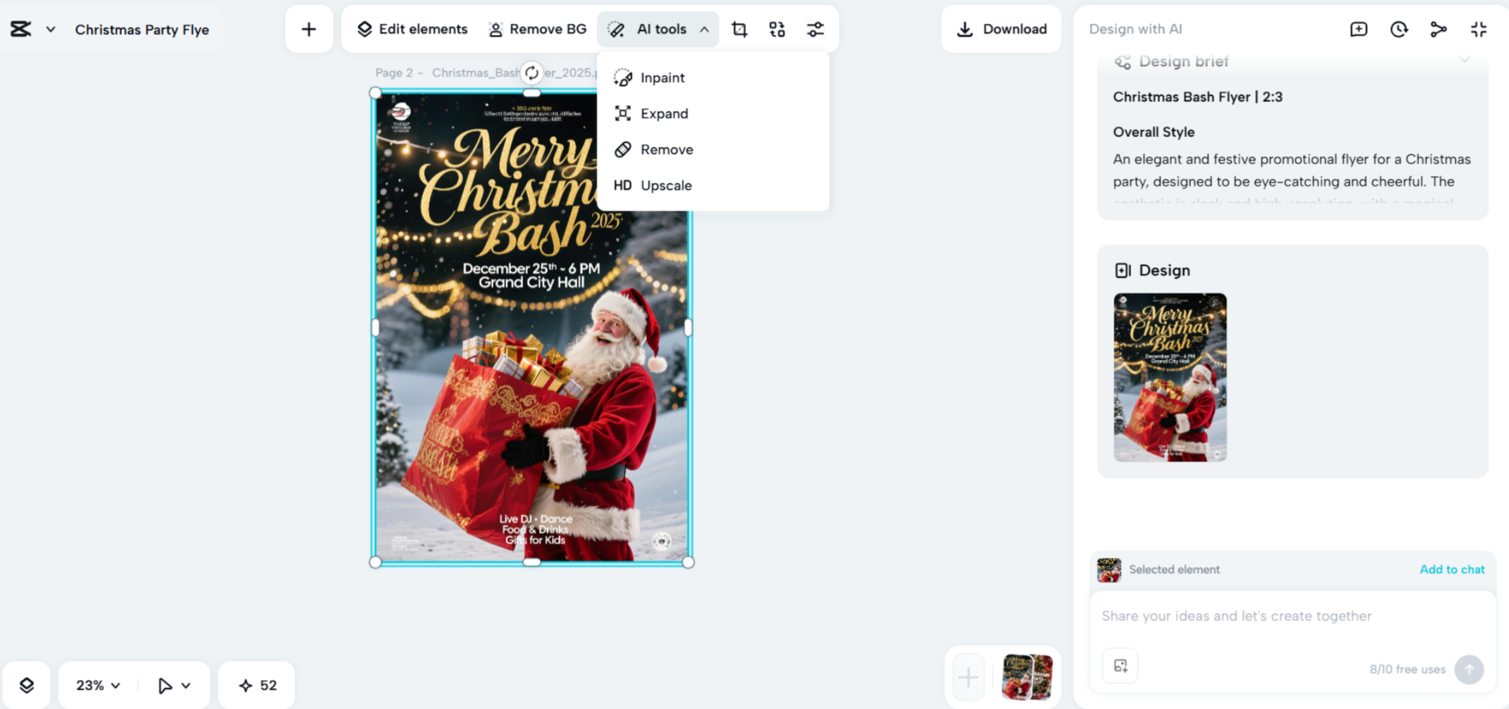 Interface of the CapCut desktop video editor - a quick way to generate Christmas flyer templates