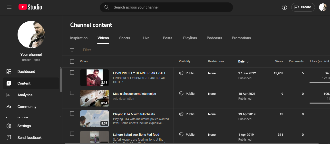 Откройте студию YouTube