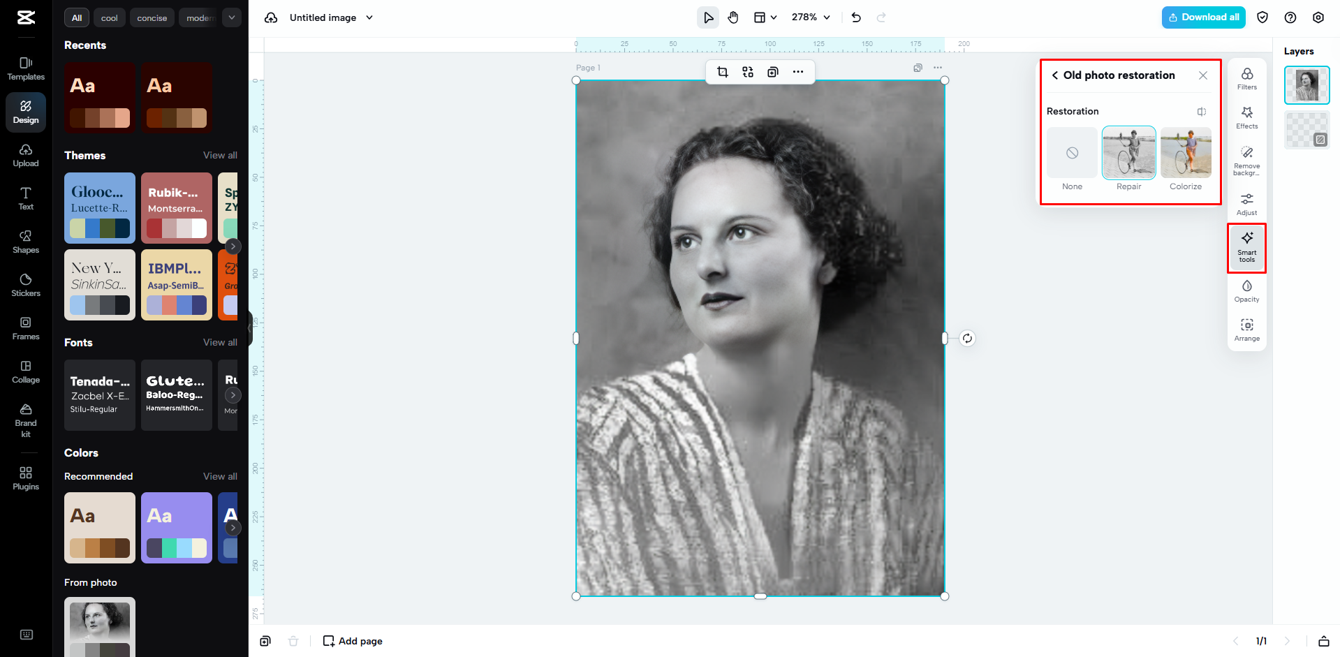 Restoring an old image in CapCut Web