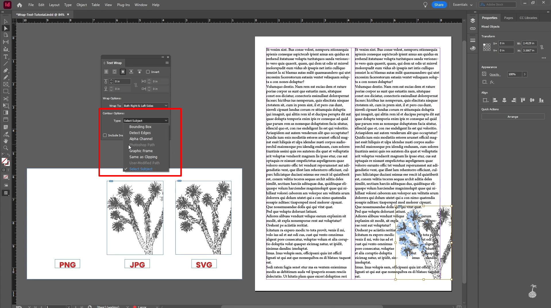 Image revealing how to wrap text around an image in InDesign