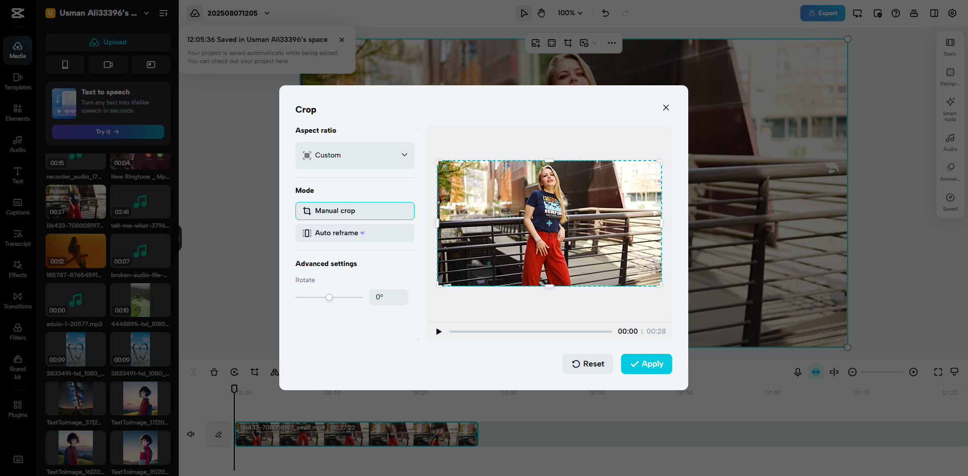Die Videogröße durch Zuschneiden mit CapCut Web reduzieren