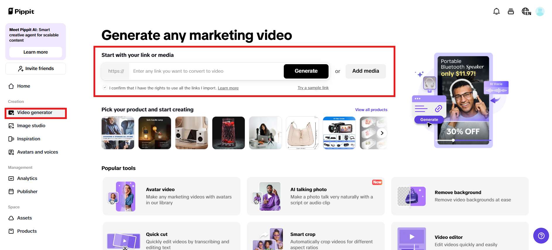 Enter product link or add media