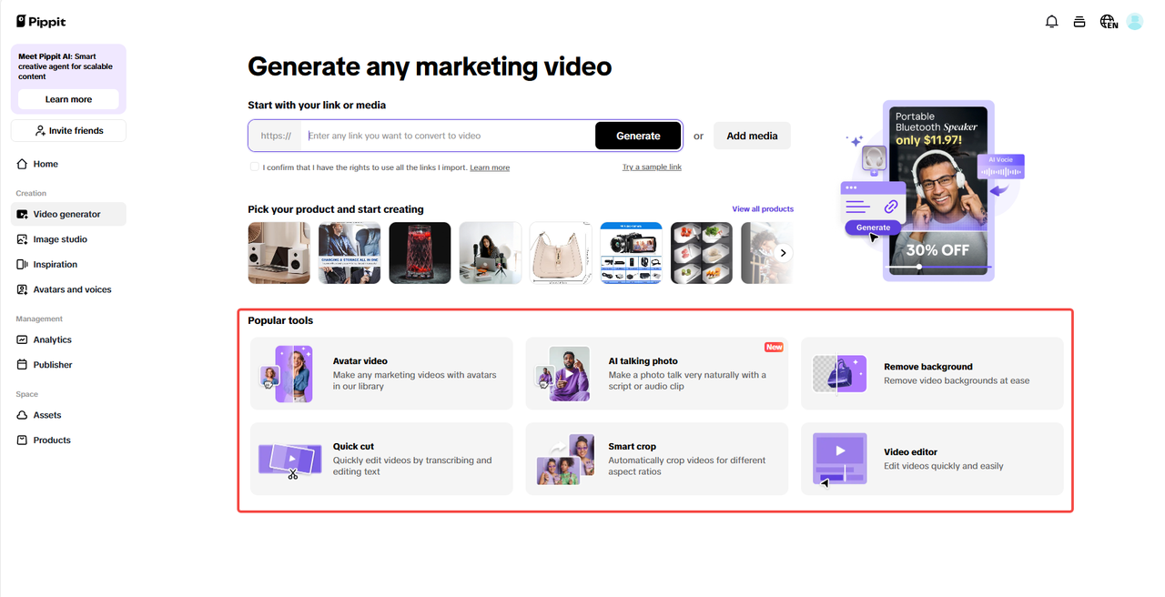 Advanced AI toolkits & intuitive editing space