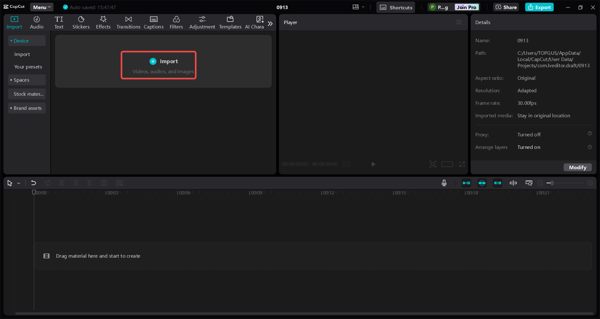 Importa y organiza tus clips de baile