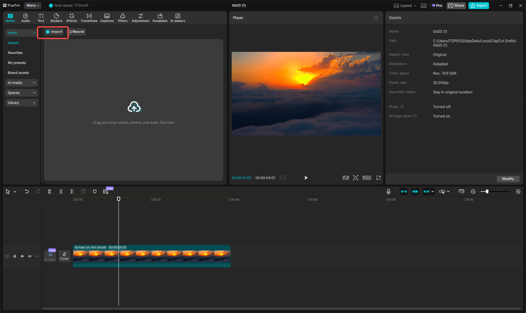 Launch CapCut and import your video