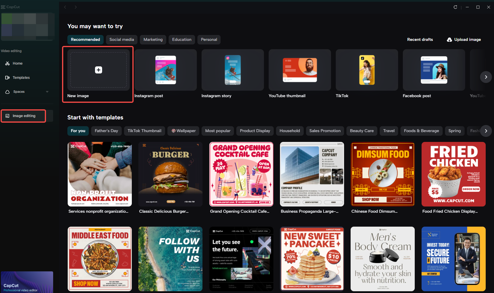 Accessing CapCut's image editing option