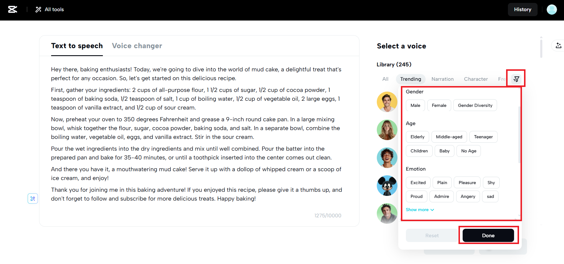 قم بتطبيق الفلاتر للعثور على الأصوات المثالية.