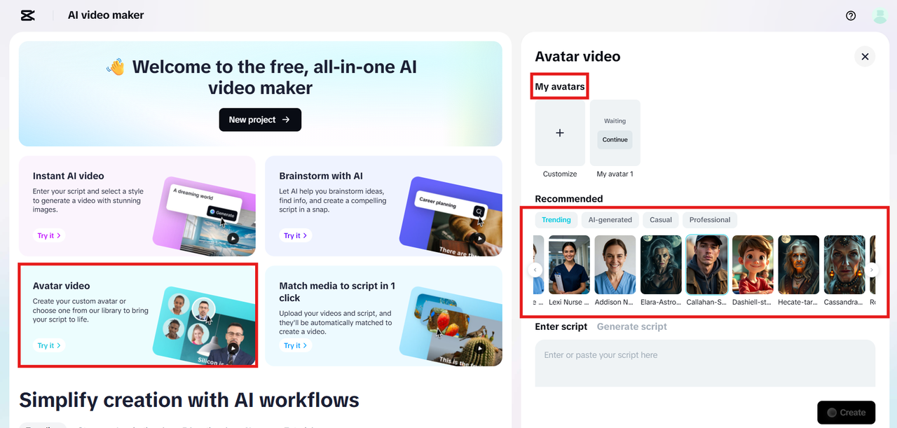 Choose or create your custom avatar