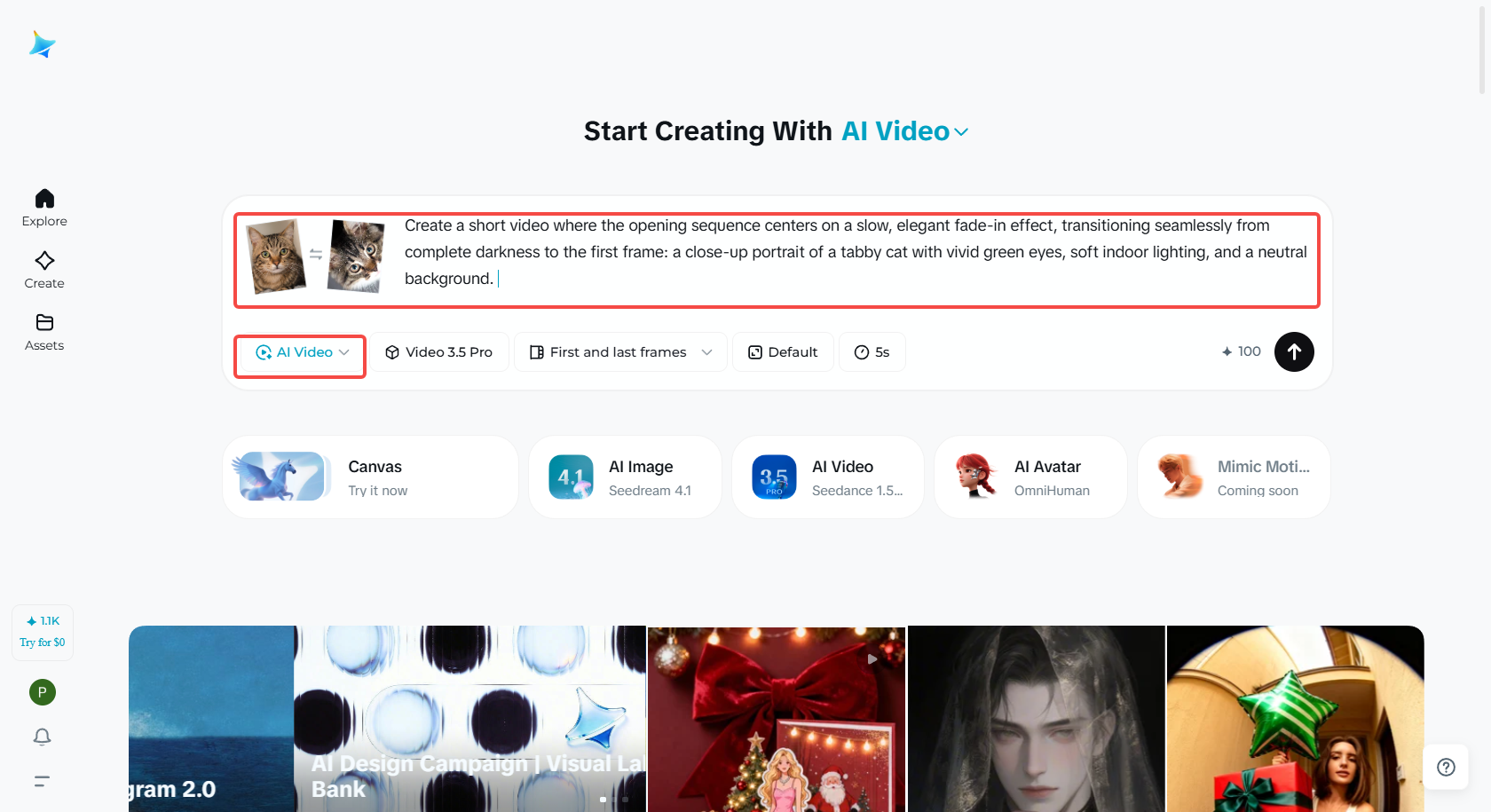 Accessing the "AI Video" feature in Dreamina