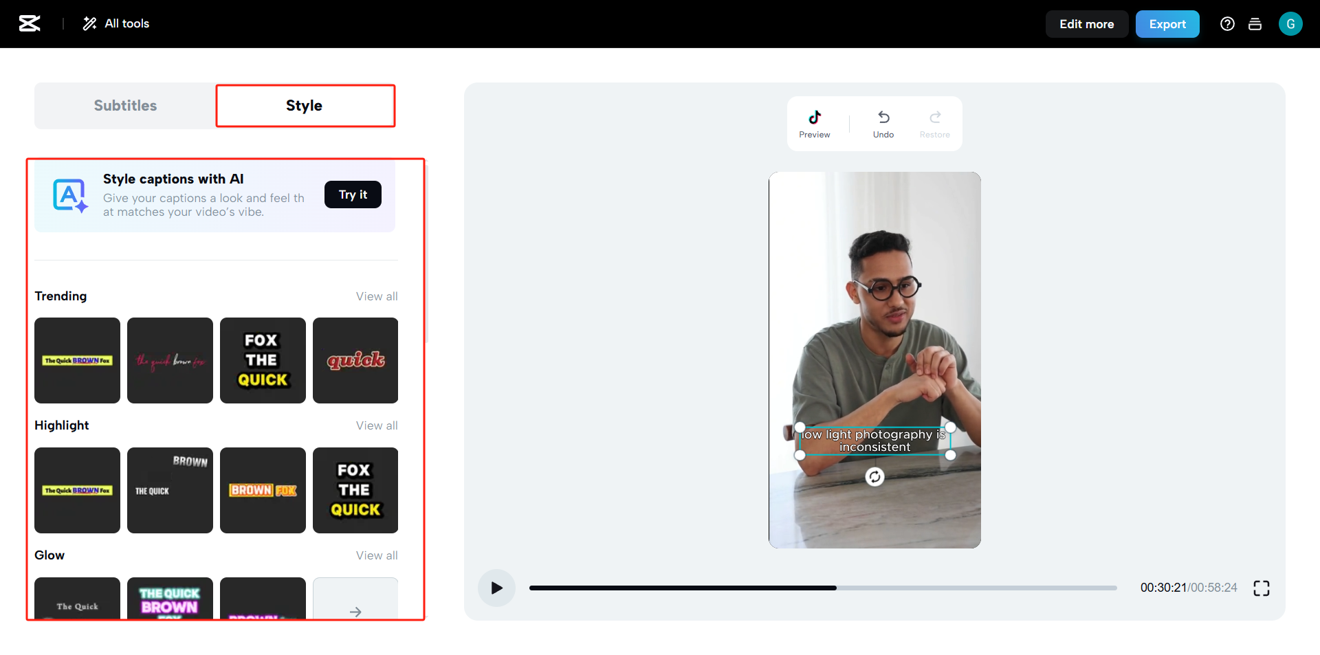 Choose or customize your caption style