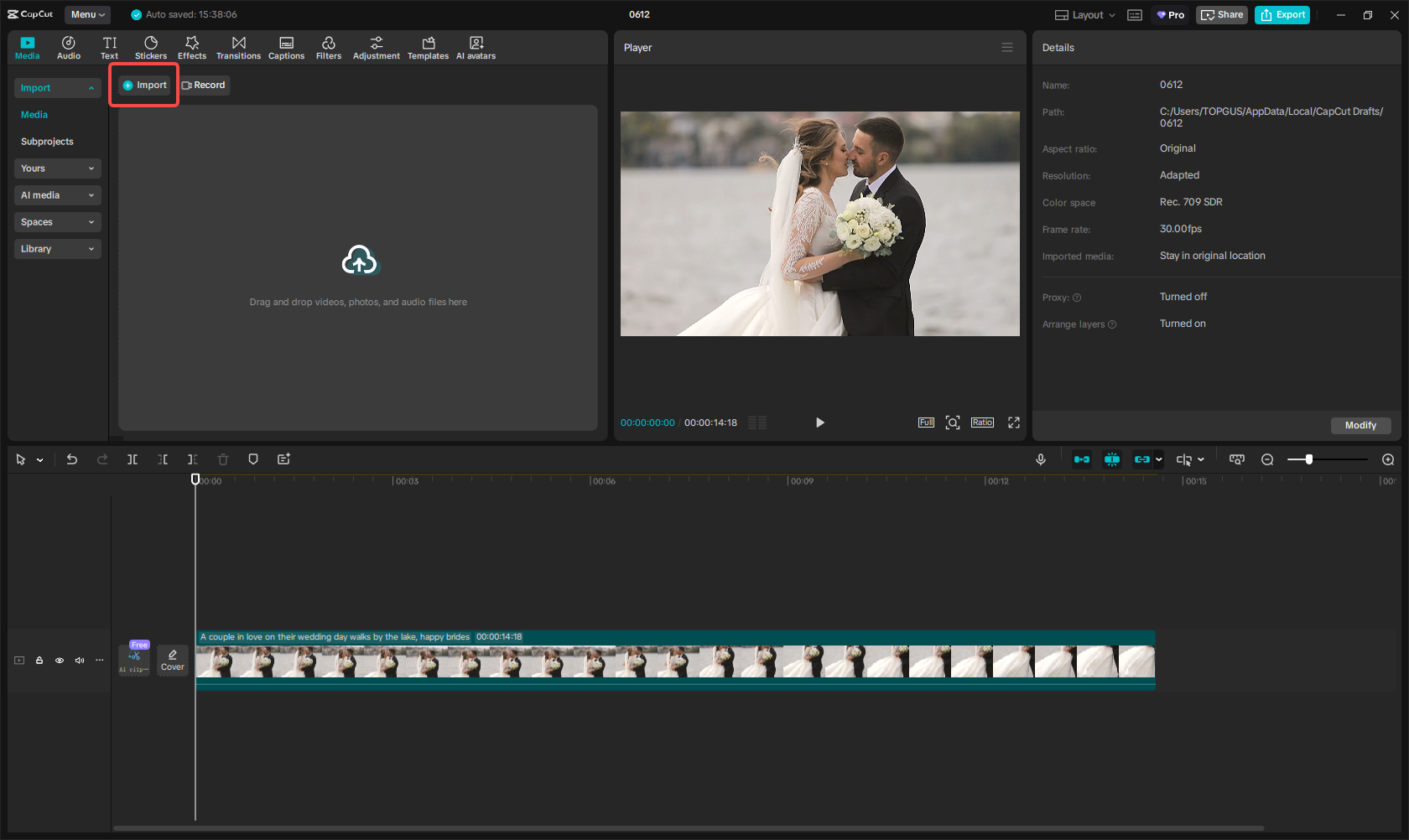 Importing the video into CapCut