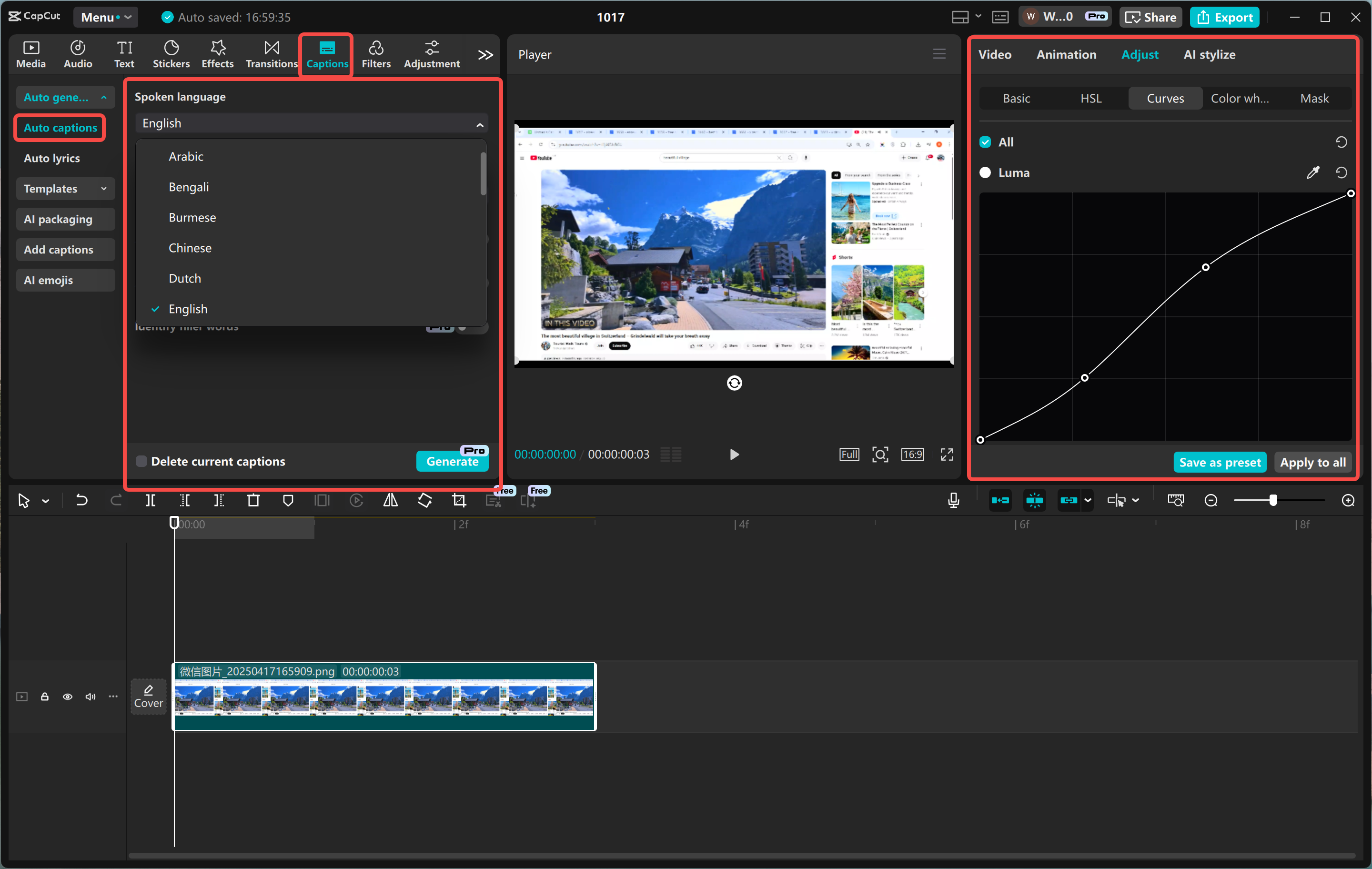 Mengedit rakaman skrin dalam editor video desktpo CapCut
