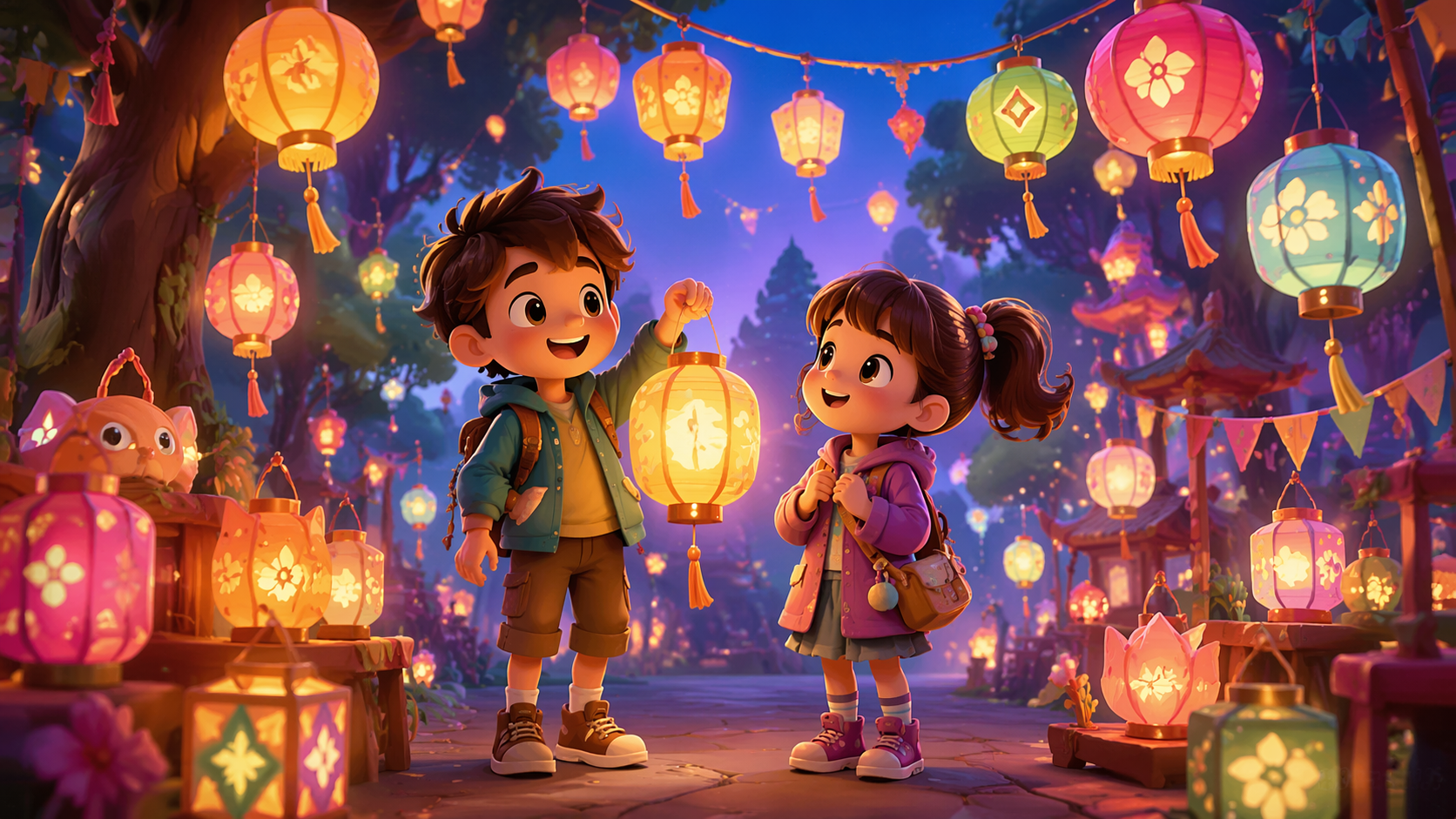 Dreamina Motu Patlu AI Prompt Prompt Beispiel 4: Forest Treasure Moment