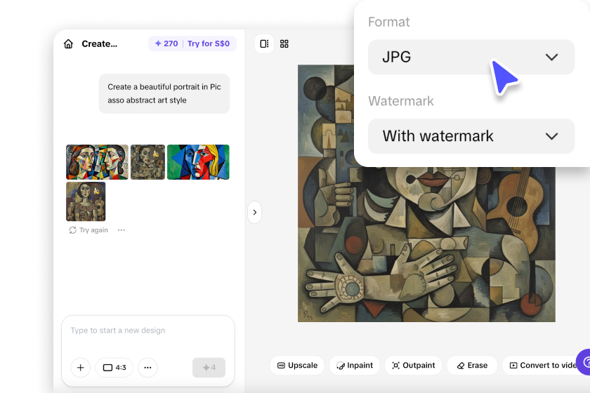 Exporting Picasso art from Pippit