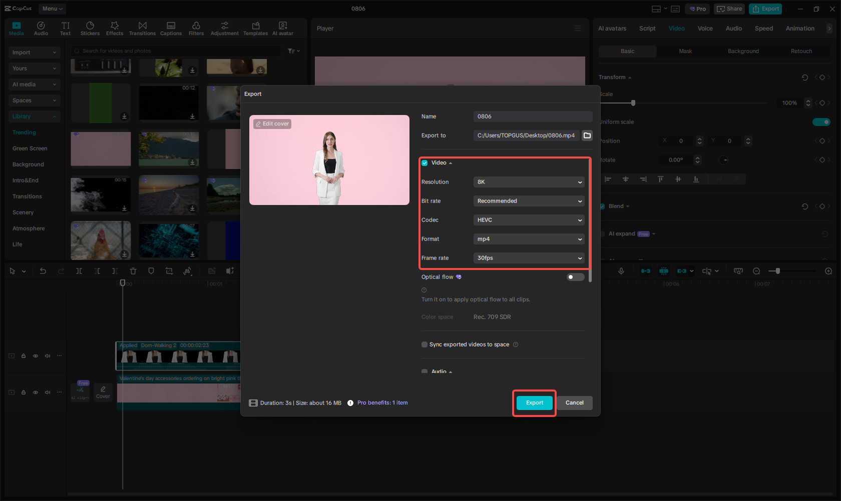 Exportar o vídeo do chat