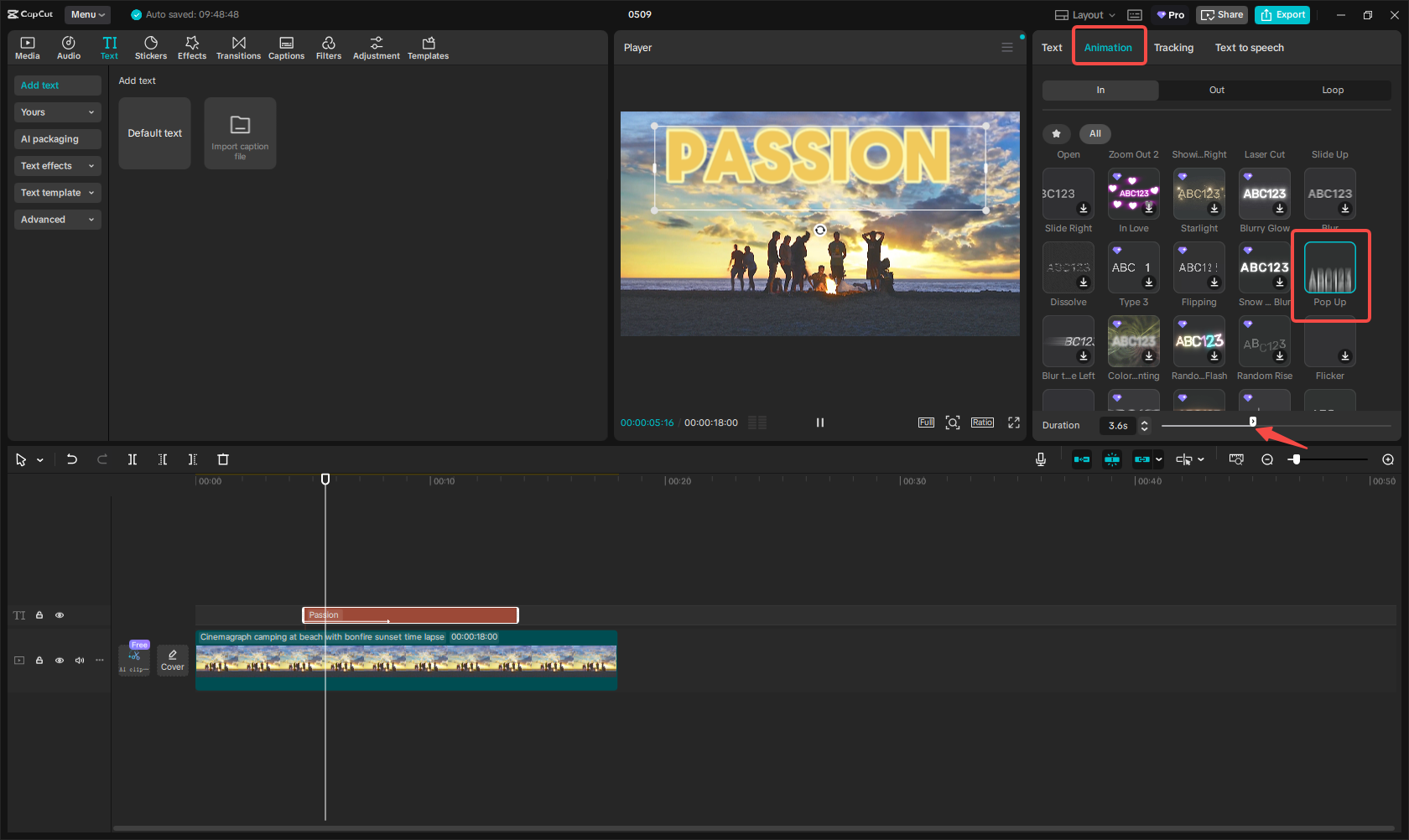 Add a pop up animation to the text