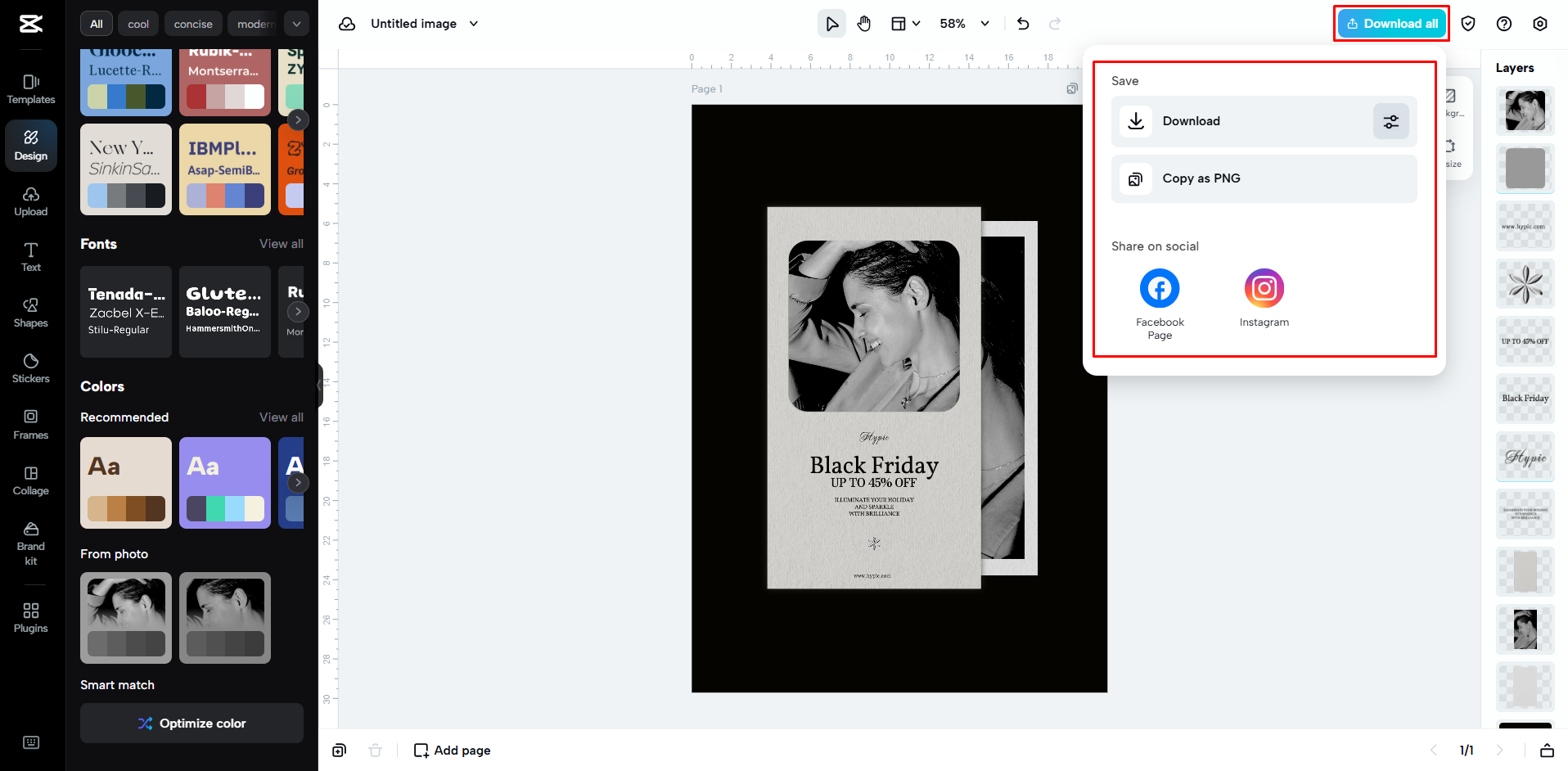 Downloading the flyer image from CapCut Web