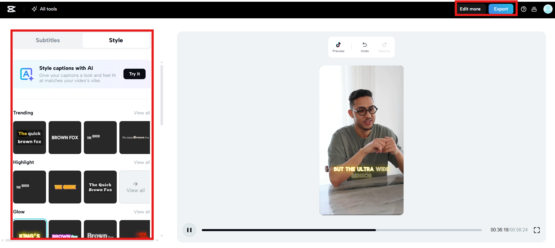 Choose or customize the caption style