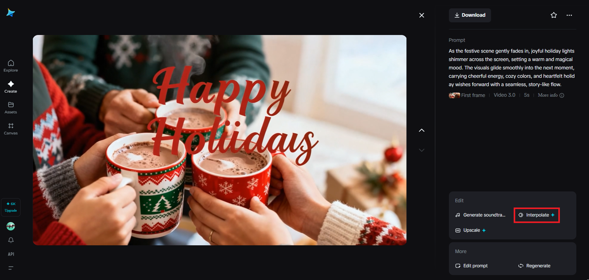 Interpolate feature in Dreamina