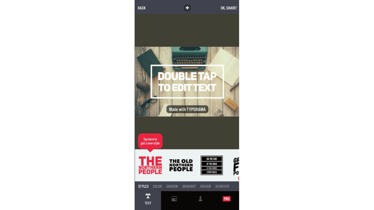 Typorama free app to write text on photos