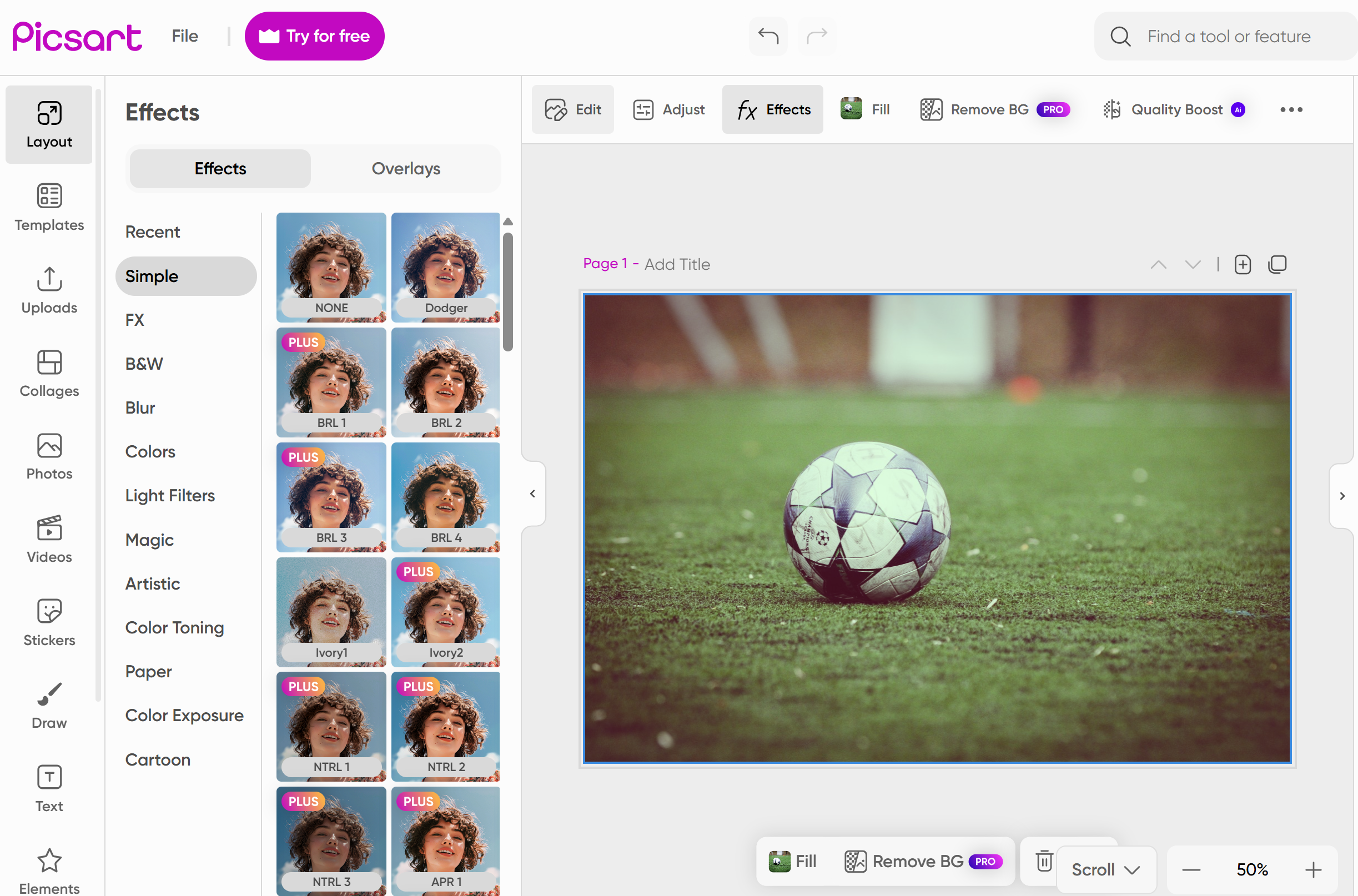 Interface of PicsArt - a valuable online vintage frame photo editor