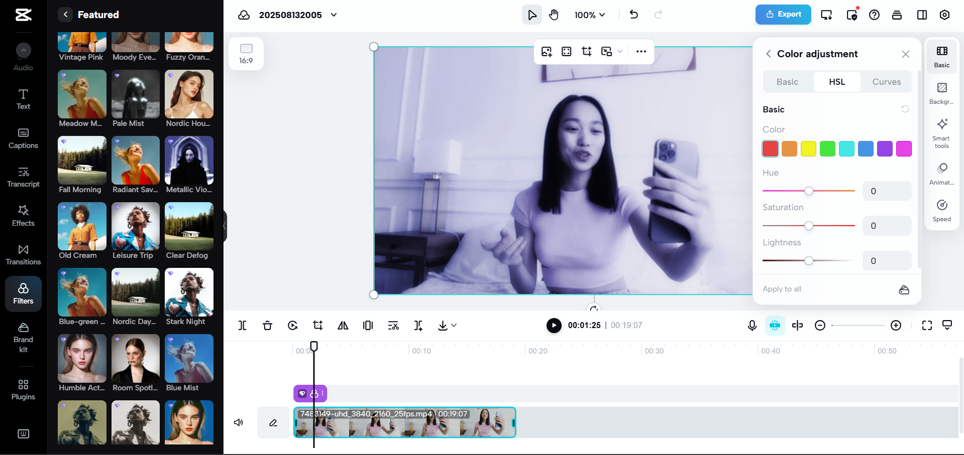 Interface of CapCut Web - a quick way to apply Snapchat like filters to videos