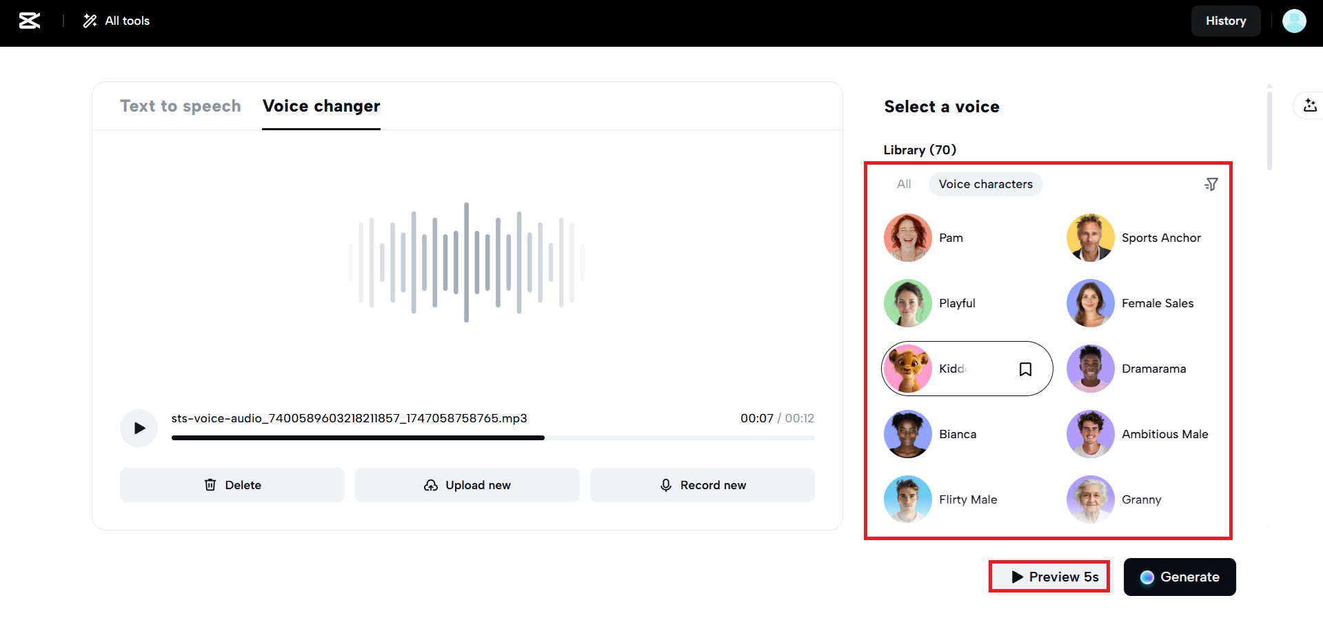 AI sesini uygula ve önizle