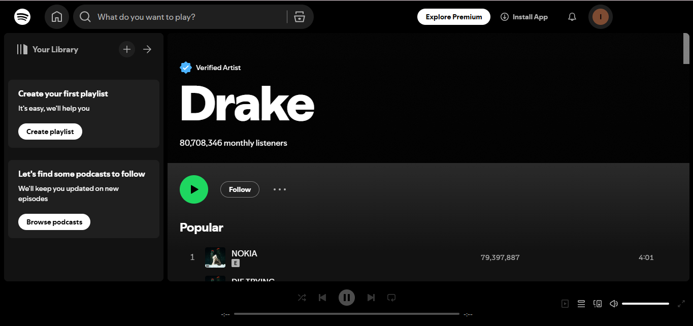 드레이크 - 스포티파이에서 가장 많이 팔로우하는 래퍼