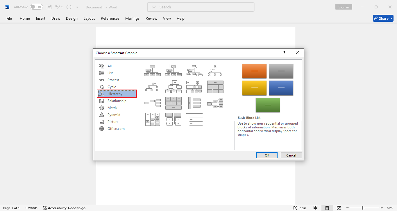 how do i create an org chart in word