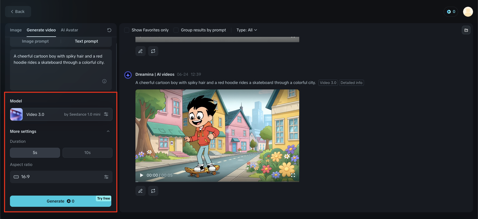 Dreamina: Script to cartoon video converter