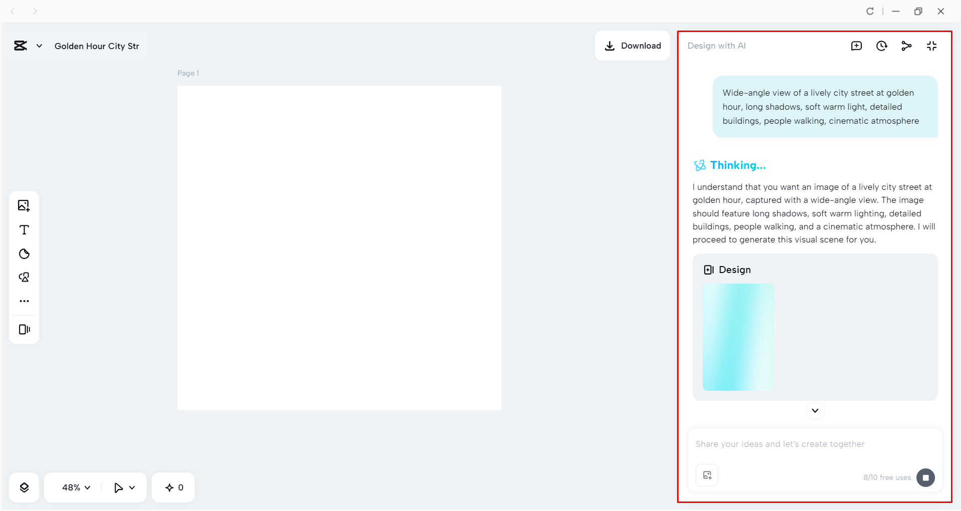 Generating a wide angle image with CapCut's AI design
