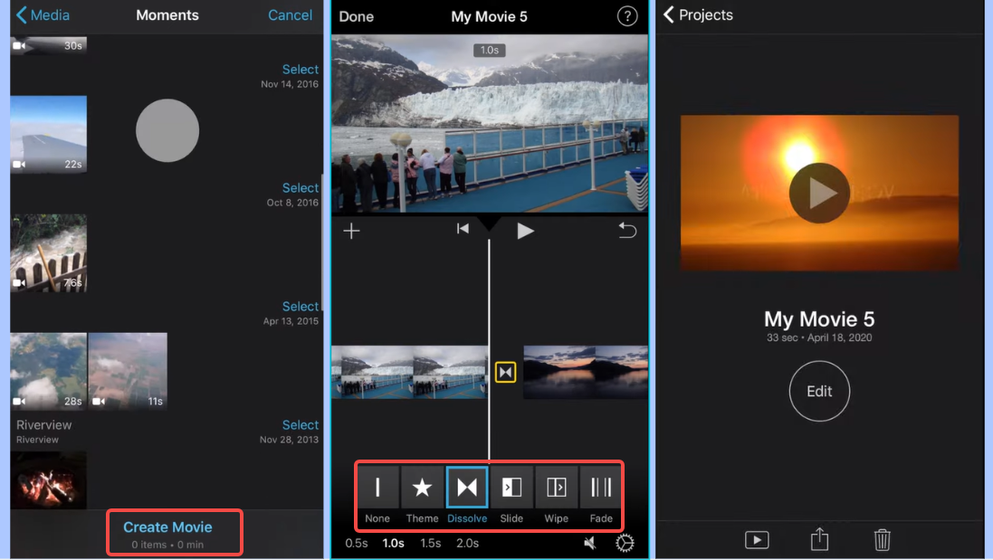 在iPhone/iPad上使用iMovie建立幻燈片