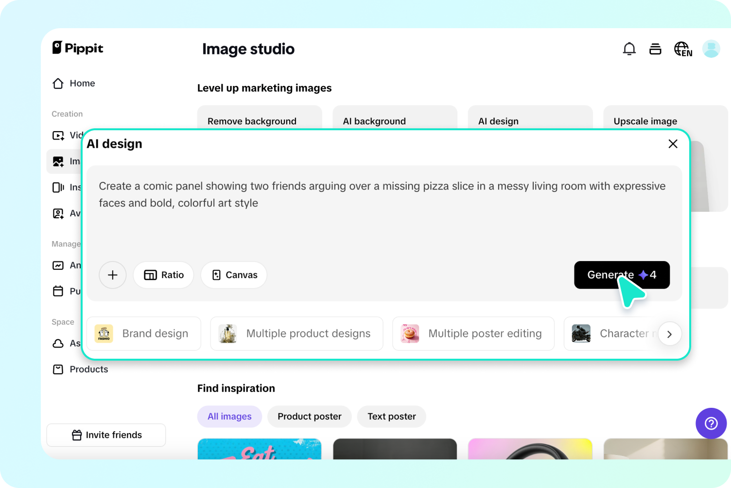การสร้างการ์ตูนด้วย Pippit