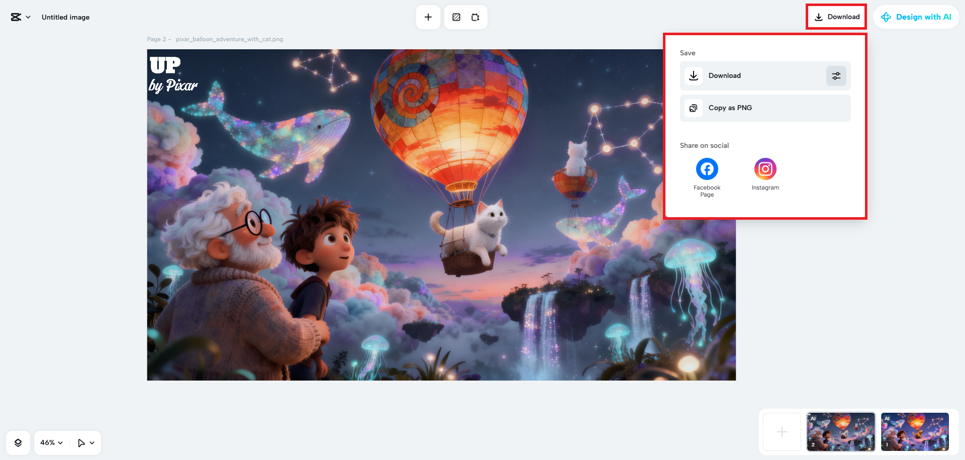 Muat turun atau kongsi imej akhir gaya Pixar anda