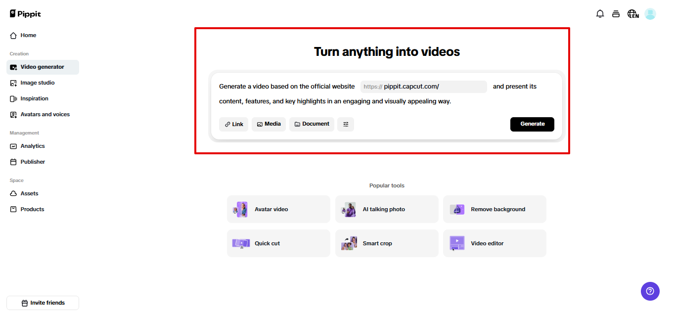 Adding prompt in Pippit