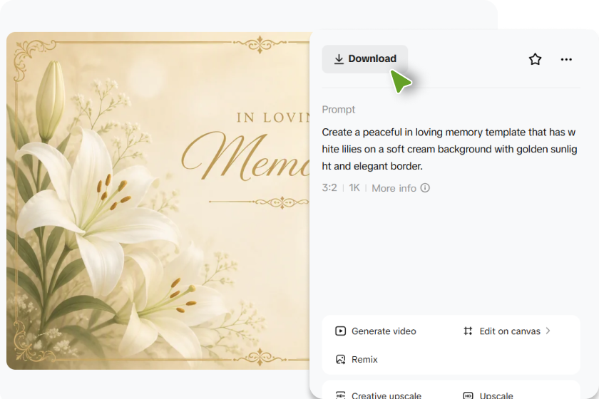 Generieren, Upscale und Download