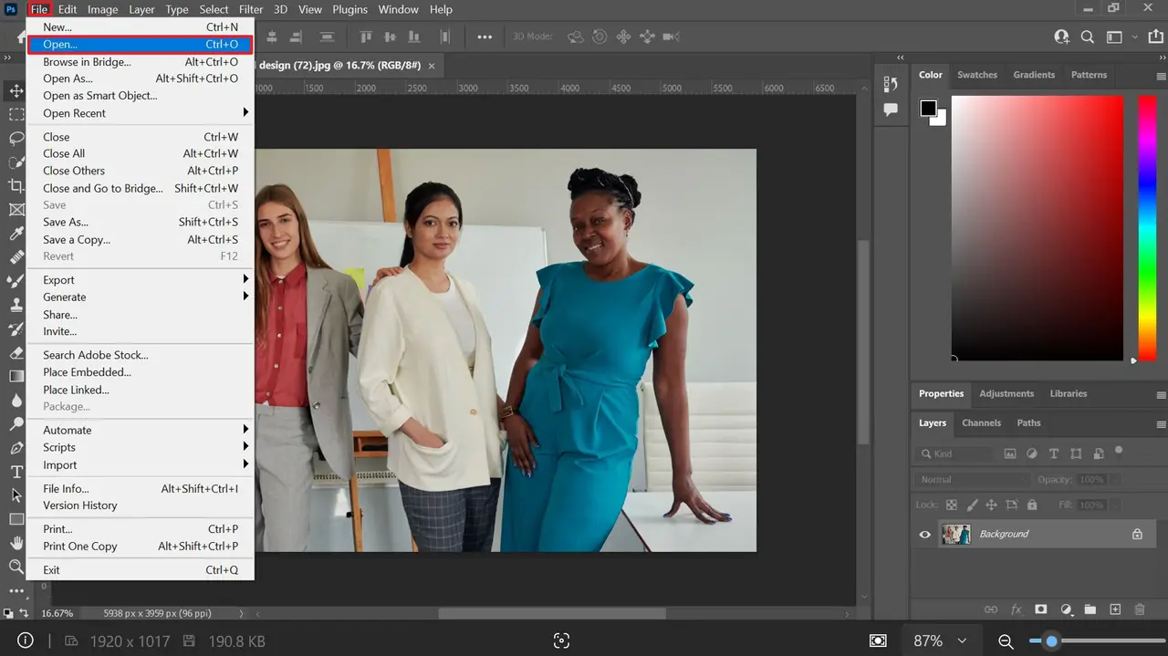 Open your photo in Photoshop