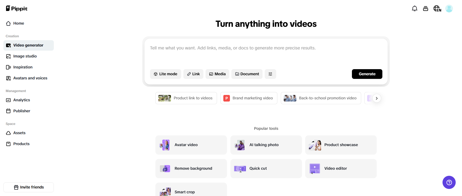 Crie vídeos em segundos