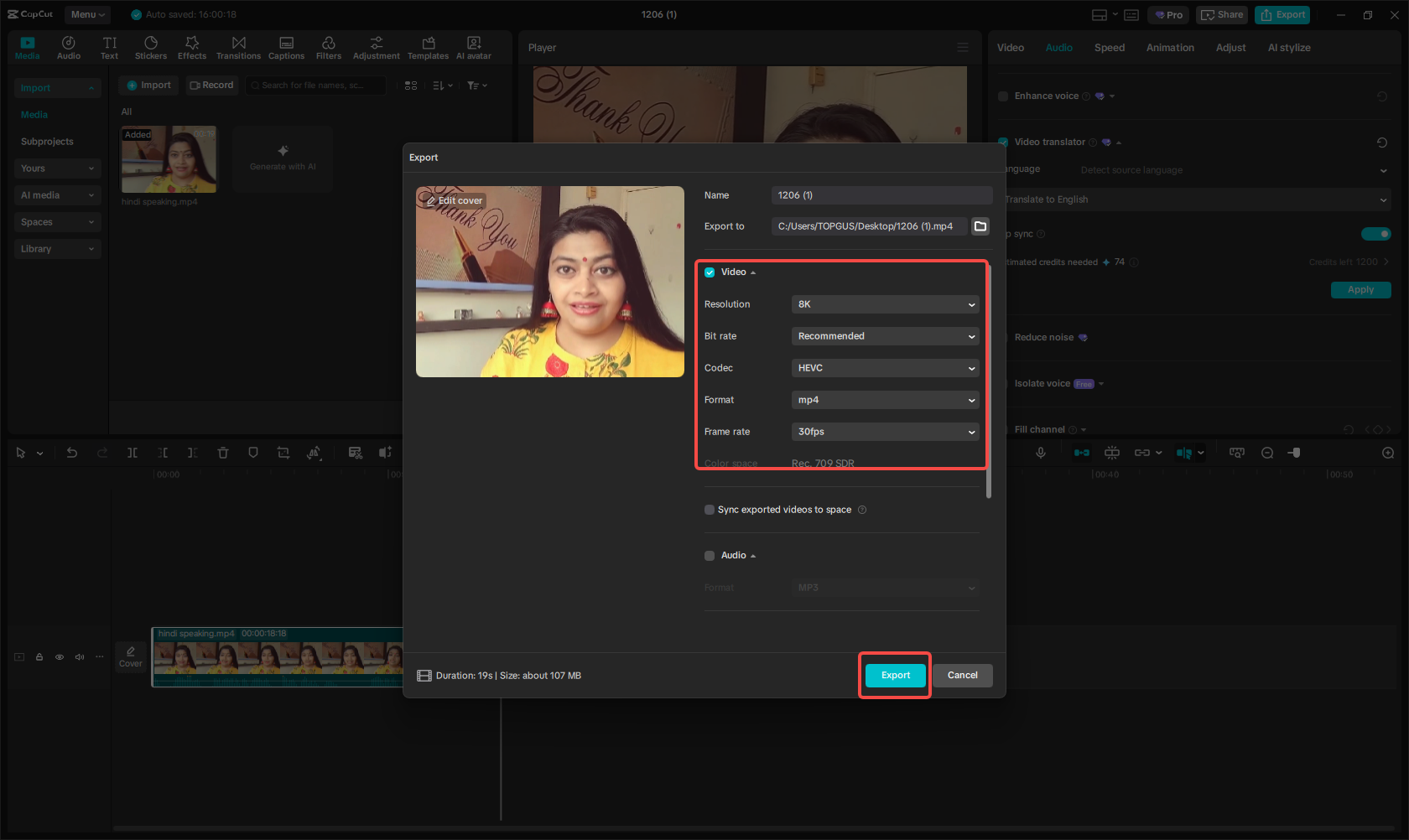 Export or share the English video