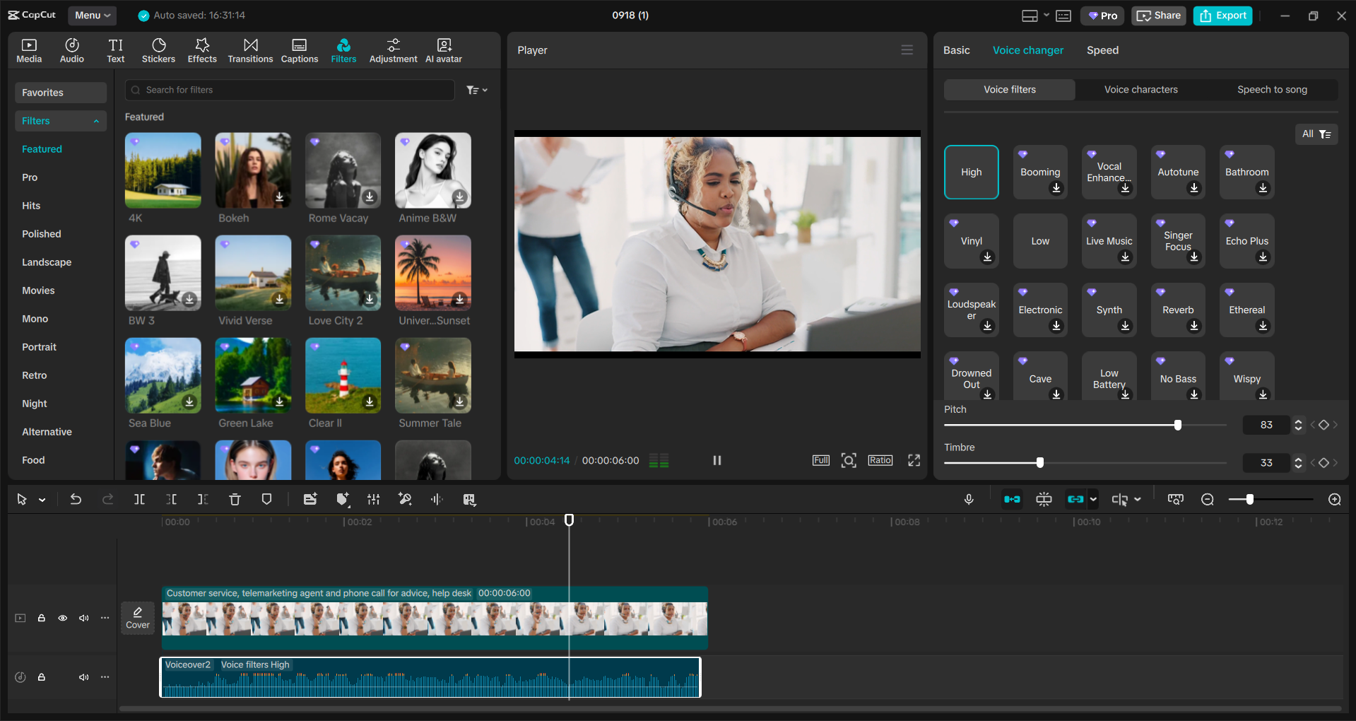 Interface of the CapCut desktop video editor - another way to alter voice in videos