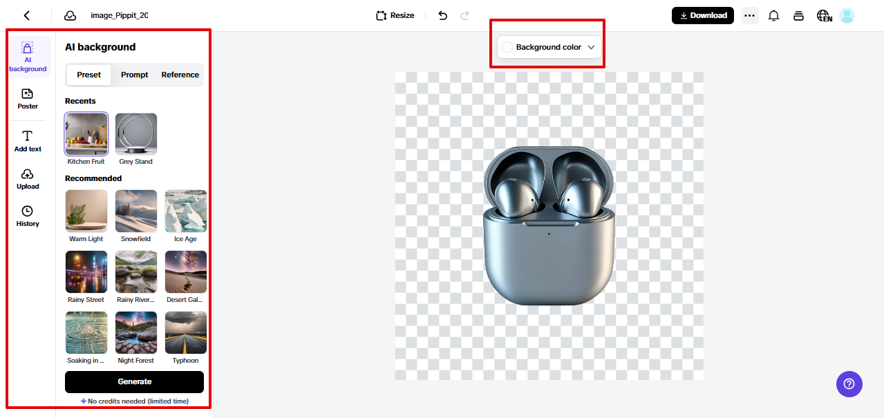 Pippit AI background remover