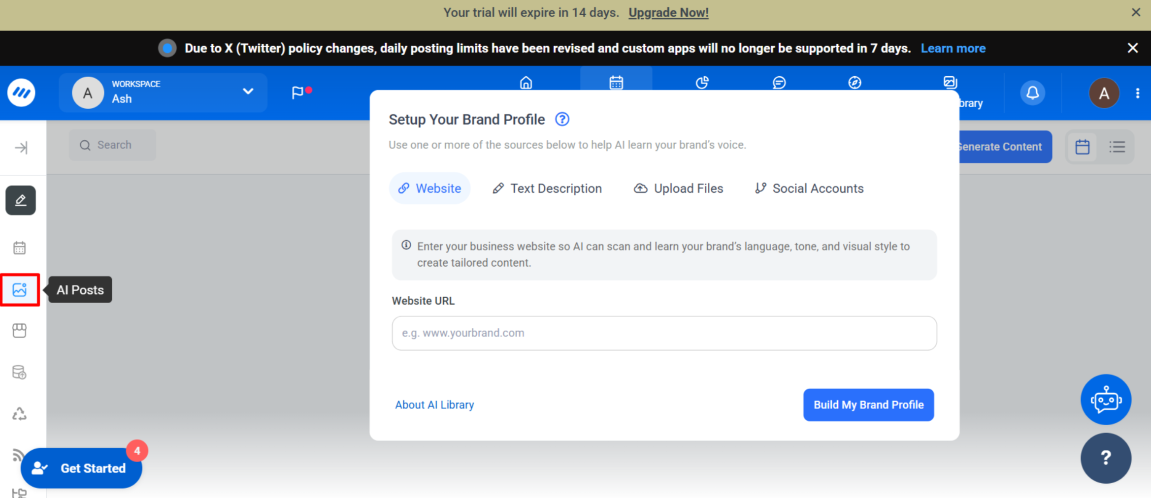 Interface of ContentStudio - an effective AI social media caption